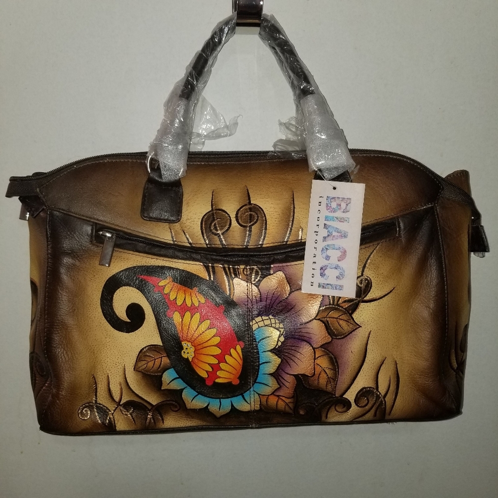 NWT Biacci leather hand painted zip around shoulder bag